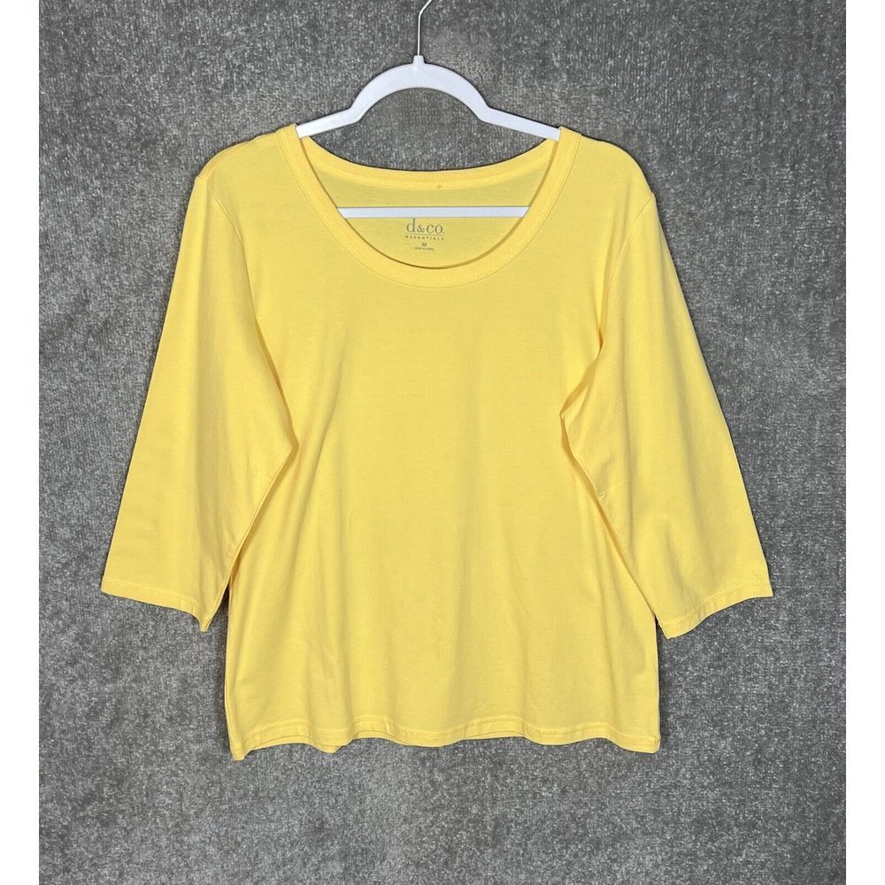 D&Co Essentials Perfect Jersey Top Womens‎ Size Medium Yellow 3/4 Sleeve